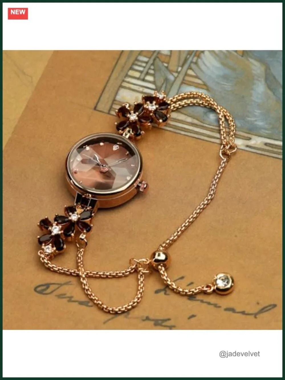Women's Crystal Quartz Bracelet Watch Floral Dial Waterproof 29.5mm